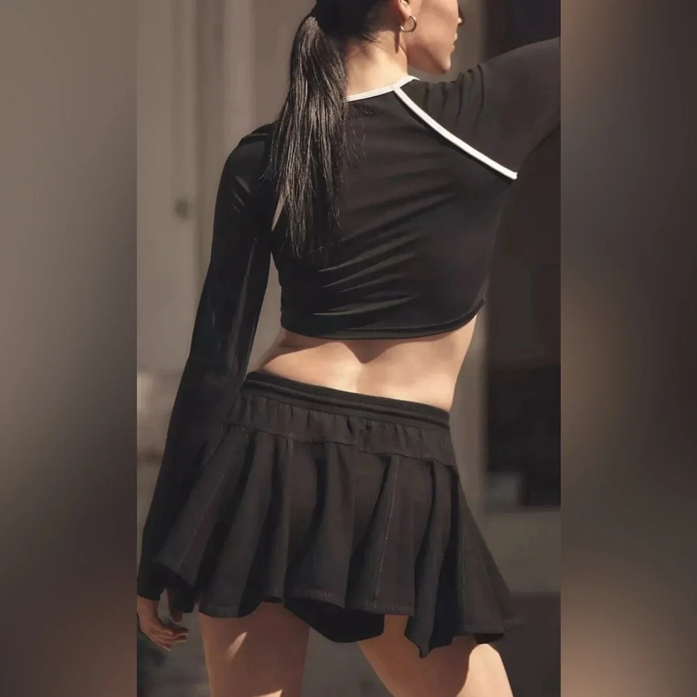 NWOT Daily Practice X Anthropologie Courtside Drawstring Mini Skirt Black - Sz M